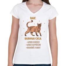 PRINTFASHION Bak - Burmai cica - Női V-nyakú póló - Fehér női póló