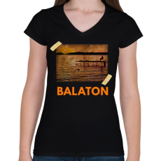 PRINTFASHION balatoni naplemente - Női V-nyakú póló - Fekete