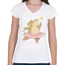 PRINTFASHION Balerina egér - Női V-nyakú póló - Fehér női póló