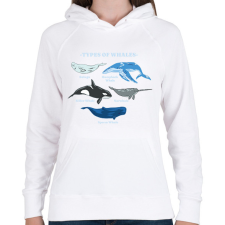 PRINTFASHION Bálna fajták - Női kapucnis pulóver - Fehér női pulóver, kardigán