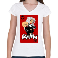 PRINTFASHION Bam Bam - Női V-nyakú póló - Fehér