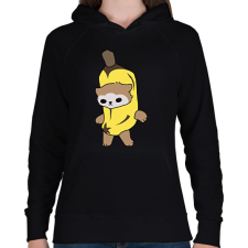 PRINTFASHION Banán cica mém - Női kapucnis pulóver - Fekete női pulóver, kardigán
