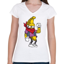 PRINTFASHION Banana Johnny - Női V-nyakú póló - Fehér női póló