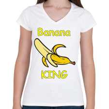 PRINTFASHION Banana king - Női V-nyakú póló - Fehér női póló