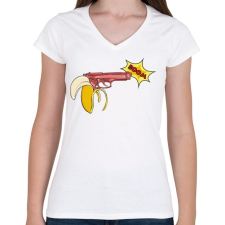 PRINTFASHION Banánfegyver - Női V-nyakú póló - Fehér női póló