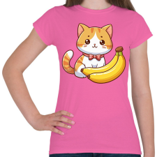 PRINTFASHION Banános cica - Női póló - Rózsaszín női póló