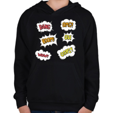 PRINTFASHION bang boom omg oops - Gyerek kapucnis pulóver - Fekete gyerek pulóver, kardigán