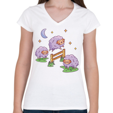 PRINTFASHION Bárányok - Női V-nyakú póló - Fehér