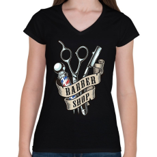 PRINTFASHION Barber - Női V-nyakú póló - Fekete