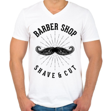PRINTFASHION Barber shop - Férfi V-nyakú póló - Fehér férfi póló