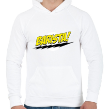 PRINTFASHION Barista logó - Férfi kapucnis pulóver - Fehér férfi pulóver, kardigán