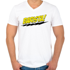 PRINTFASHION Barista logó - Férfi V-nyakú póló - Fehér férfi póló
