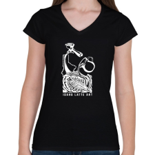 PRINTFASHION Barista - Női V-nyakú póló - Fekete női póló