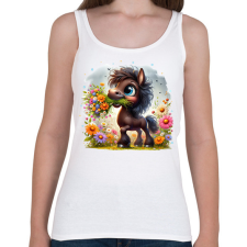 PRINTFASHION Barna póni virágcsokorral - Női atléta - Fehér női trikó