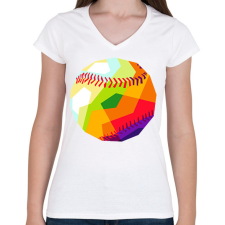 PRINTFASHION Baseball-labda - Női V-nyakú póló - Fehér női póló