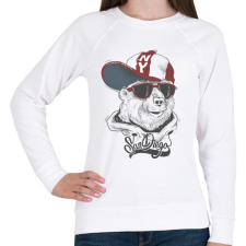 PRINTFASHION Baseball sapkás medve - Női pulóver - Fehér női pulóver, kardigán