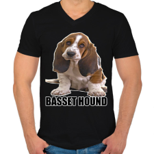 PRINTFASHION Basset Hound - Férfi V-nyakú póló - Fekete férfi póló