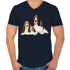 PRINTFASHION Basset hound - Férfi V-nyakú póló - Sötétkék férfi póló