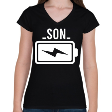 PRINTFASHION Battery - son - Női V-nyakú póló - Fekete női póló