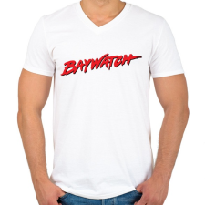 PRINTFASHION Baywatch - Férfi V-nyakú póló - Fehér férfi póló