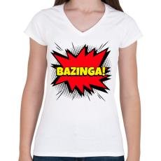 PRINTFASHION BAZINGA - Női V-nyakú póló - Fehér