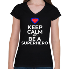 PRINTFASHION BE A SUPERHERO - Női V-nyakú póló - Fekete
