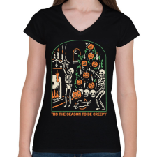 PRINTFASHION Be creepy - Női V-nyakú póló - Fekete női póló