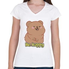 PRINTFASHION Be happy quokka - Női V-nyakú póló - Fehér