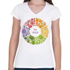 PRINTFASHION Be vega - Női V-nyakú póló - Fehér női póló