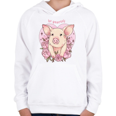 PRINTFASHION Be yourself pig - Gyerek kapucnis pulóver - Fehér