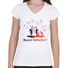 PRINTFASHION Beach Volleyball - Női V-nyakú póló - Fehér női póló