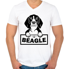 PRINTFASHION Beagle - Férfi V-nyakú póló - Fehér férfi póló