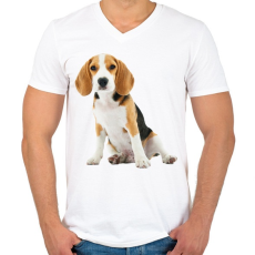 PRINTFASHION Beagle kutyás póló minta - Férfi V-nyakú póló - Fehér