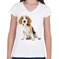 PRINTFASHION Beagle kutyás póló minta - Női V-nyakú póló - Fehér