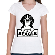 PRINTFASHION Beagle - Női V-nyakú póló - Fehér
