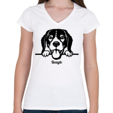 PRINTFASHION Beagle - Női V-nyakú póló - Fehér női póló