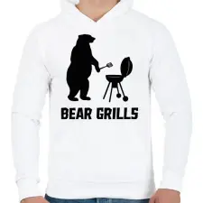 PRINTFASHION Bear Grills - Férfi kapucnis pulóver - Fehér férfi pulóver, kardigán