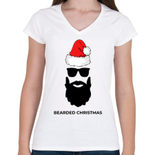 PRINTFASHION BEARDED CHRISTMAS - Női V-nyakú póló - Fehér női póló