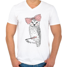 PRINTFASHION Beauty Owl - Férfi V-nyakú póló - Fehér