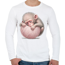 PRINTFASHION Bébi majom egy pink labdával - Férfi hosszú ujjú póló - Fehér férfi póló