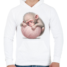 PRINTFASHION Bébi majom egy pink labdával - Férfi kapucnis pulóver - Fehér férfi pulóver, kardigán