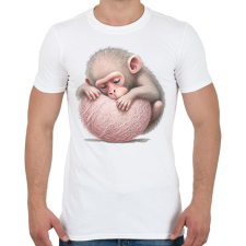 PRINTFASHION Bébi majom egy pink labdával - Férfi póló - Fehér férfi póló