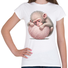 PRINTFASHION Bébi majom egy pink labdával - Női póló - Fehér női póló