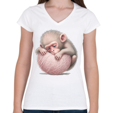 PRINTFASHION Bébi majom egy pink labdával - Női V-nyakú póló - Fehér
