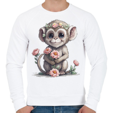 PRINTFASHION Bébi majom virágokkal - Férfi pulóver - Fehér férfi pulóver, kardigán