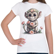 PRINTFASHION Bébi majom virágokkal - Női póló - Fehér