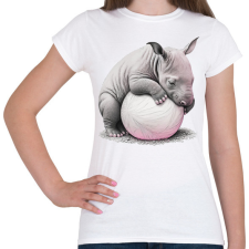 PRINTFASHION Bébi orrszarvú egy pink labdával - Női póló - Fehér női póló