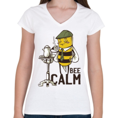 PRINTFASHION Bee Calm - Női V-nyakú póló - Fehér