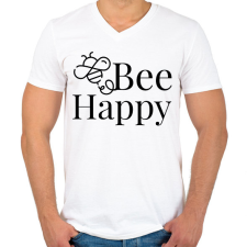 PRINTFASHION Bee Happy - Férfi V-nyakú póló - Fehér férfi póló