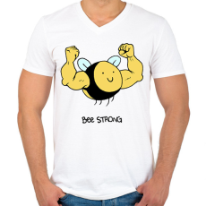PRINTFASHION Bee strong - Férfi V-nyakú póló - Fehér